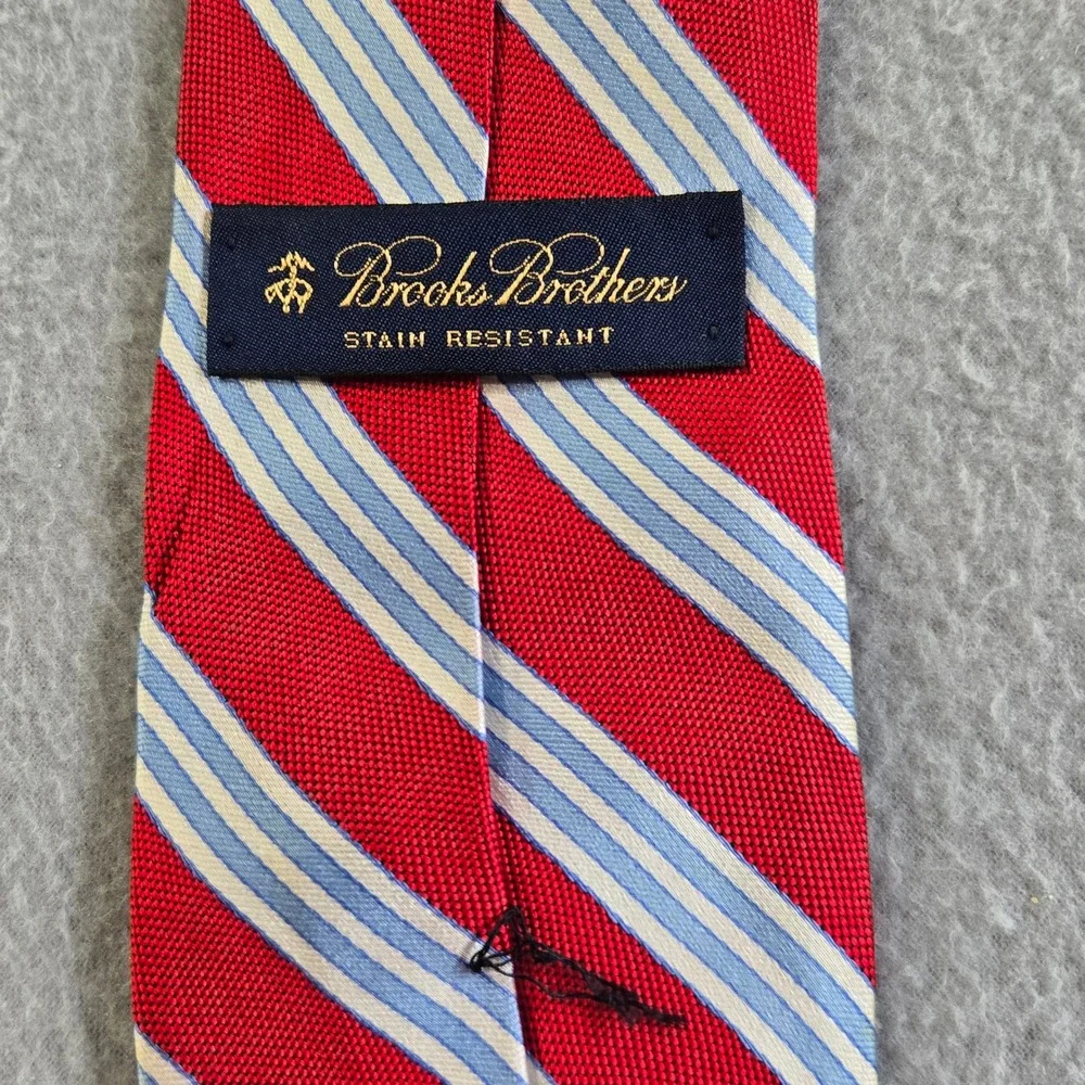 Brooks Brothers Necktie Mens OS Red Blue White Repp Stripe Silk Stain Resistant